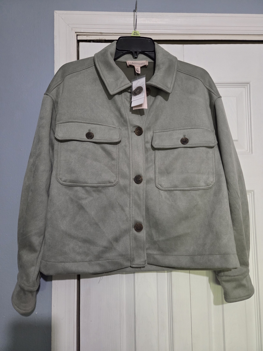 Philosophy Sage Green Suede-Style Button Jacket